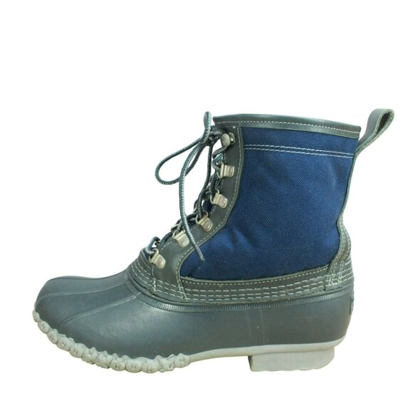 LL Bean Blue Canvas 8" Lace Up Shearling Lined Ankle Duck Boots Size 9 M - Picture 1 of 10